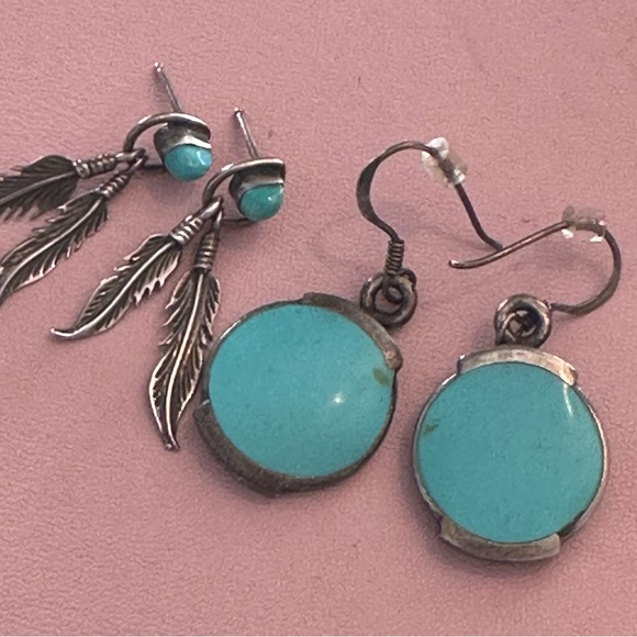 925 turquoise earring lot vintage feather - Picture 6 of 6